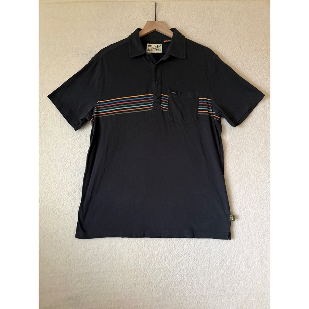 Howler Bros Polo Shirt Mens Large Gray Crockett Stripe Cotton Pocket Casual